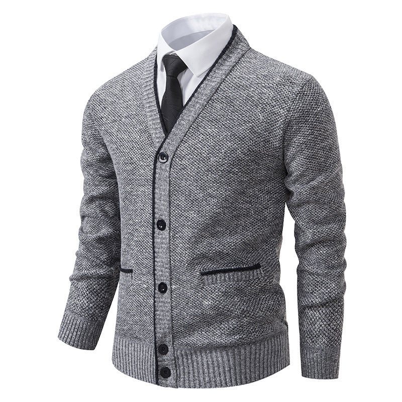 Men's Fleece-Lined Stand Collar Cardigan Jacket Plus Size