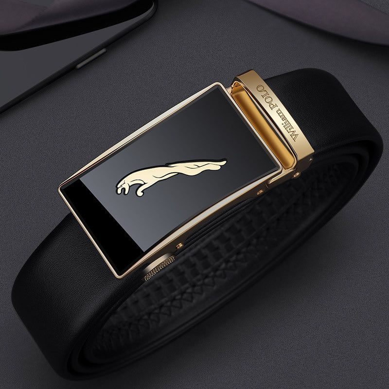 William Polo Genuine Leather Men's Belt – Automatic Buckle Cowhide Business & Casual Waist Belt