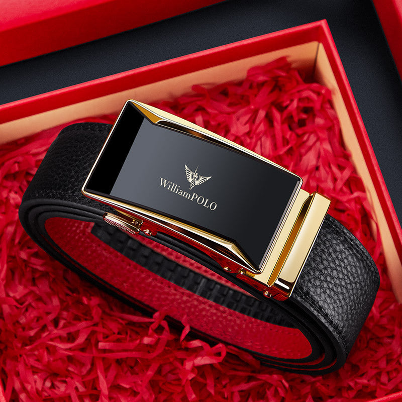 William Polo Men's Top Grain Leather Belt – Automatic Buckle Business & Casual Genuine Leather Belt