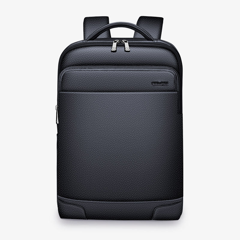 William Polo Men's Genuine Leather Backpack – 15-Inch Laptop Business Travel Backpack