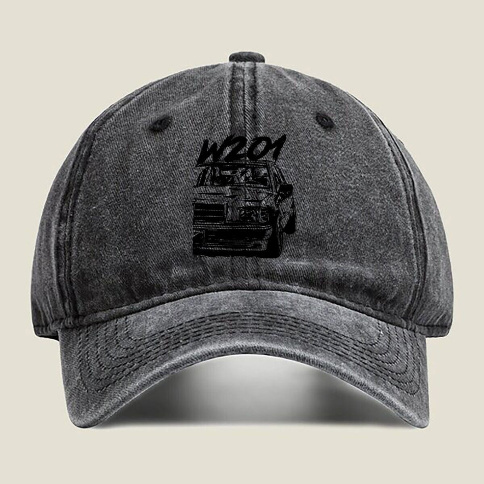 W201 Car Silhouette Washed Baseball Cap Unisex Adjustable Hat