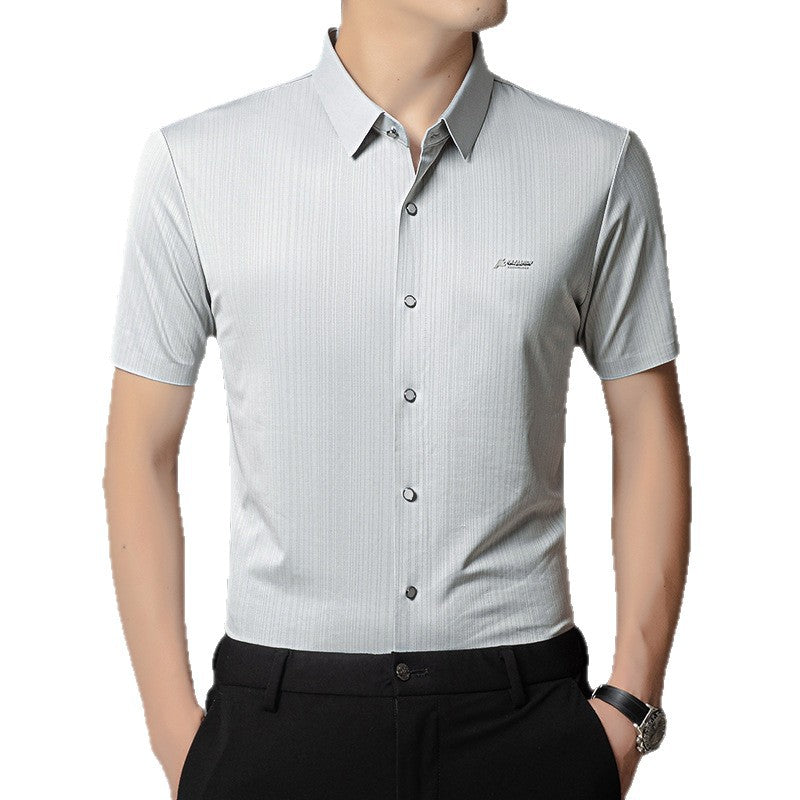 2026 Men’s Mulberry Silk Seamless Shirt – Summer New Breathable Business Casual Short Sleeve Turn-Down Collar Shirt