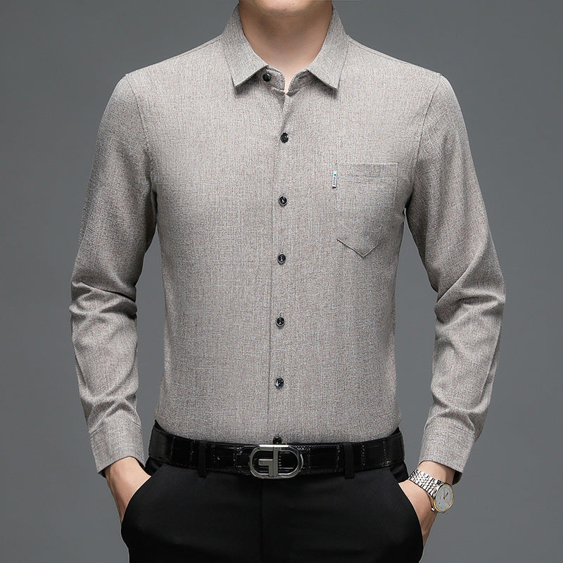 2026 Spring New Men’s Cotton Linen Shirt – Casual Breathable Dad Fit Long Sleeve Shirt with Real Pockets