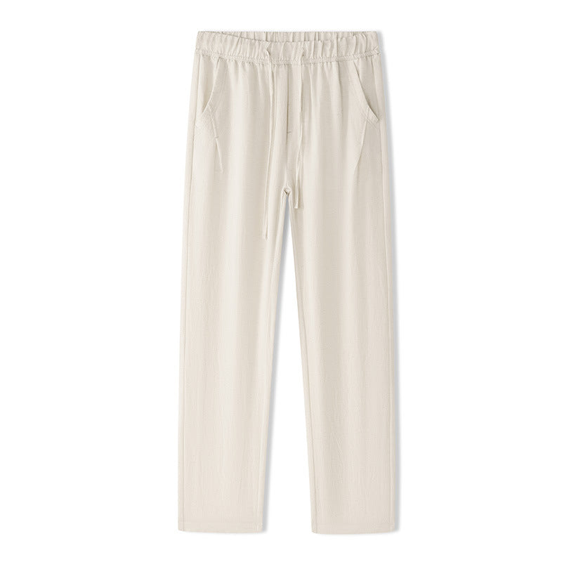 2026 Hong Kong Style Men’s Lyocell Linen Pants – Straight Loose Fit Thin Drawstring Casual Summer Trousers