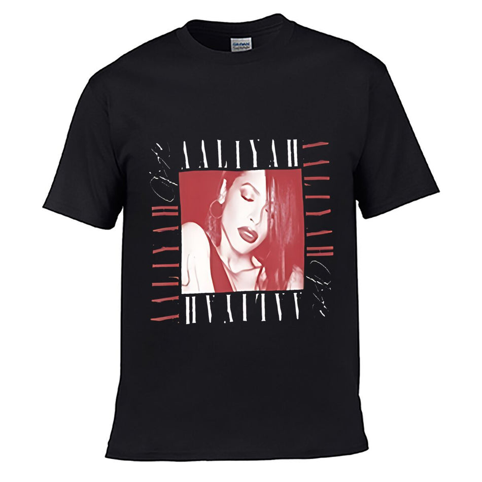 Aaliyah Retro Portrait Signature Graphic Short-Sleeve T-Shirt