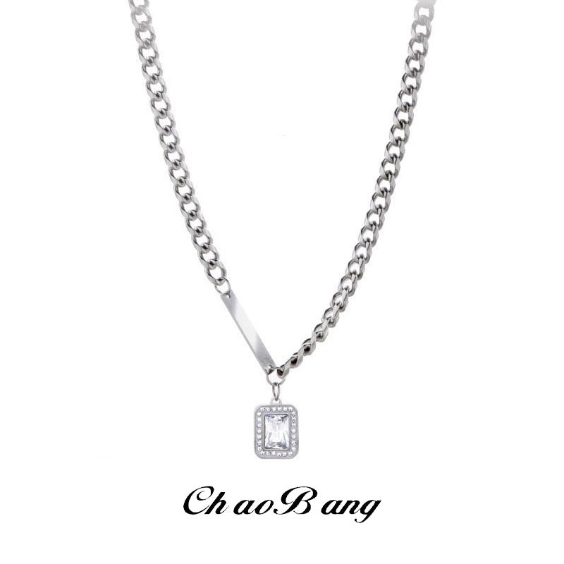 Zircon Diamond Titanium Steel Necklace Unisex Luxury Pendant Chain