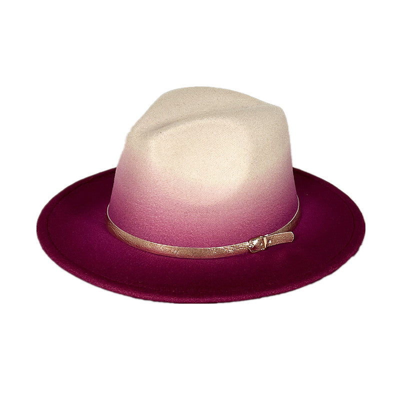 Wool Felt Gradient Top Hat with Two-Tone Color and Gold Belt