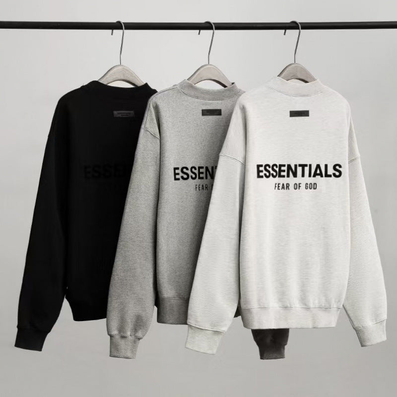 Men's Loose Flocked Letter Crewneck Fleece Sweatshirt