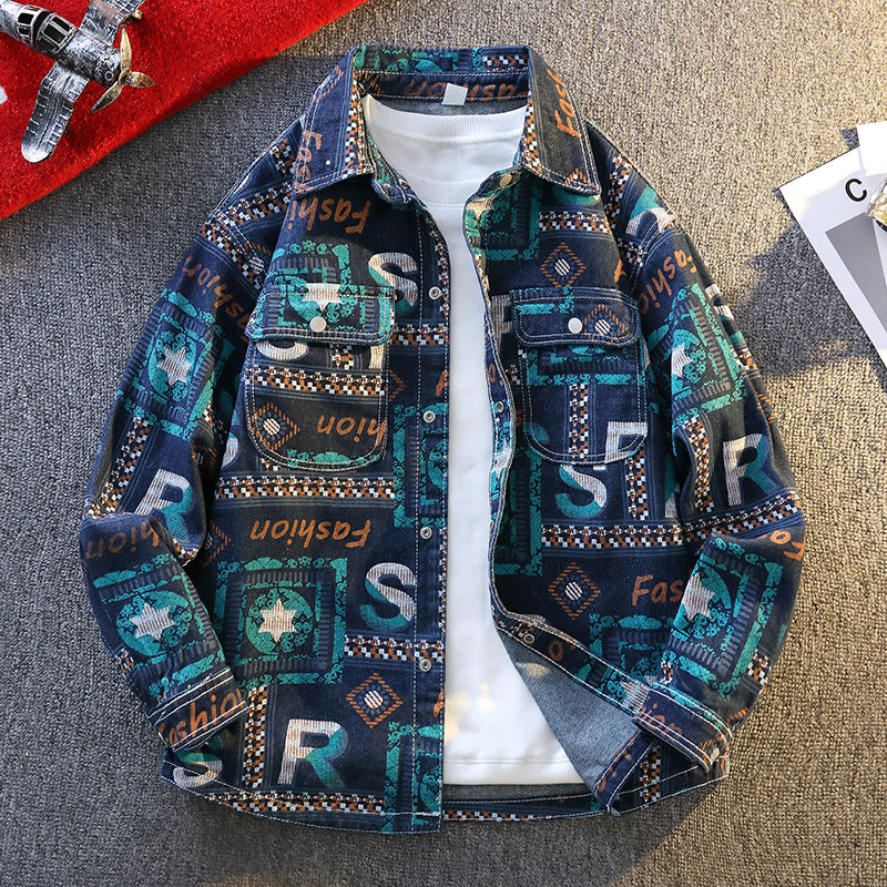Teen Boys Loose Hooded Single-Breasted Denim Jacket