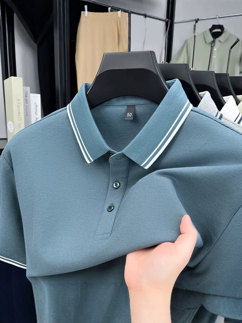 Men's 100% Cotton Fitted Short Sleeve Lapel Polo Shirt
