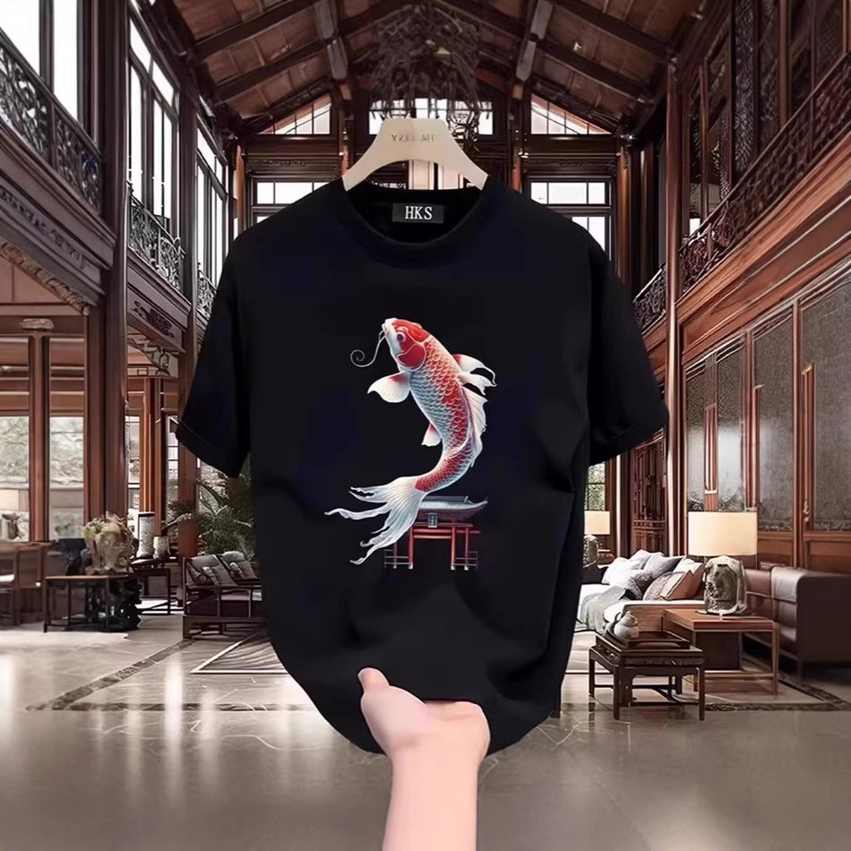 Men's Pure Long-Staple Cotton Round Neck Short Sleeve Printed Tee