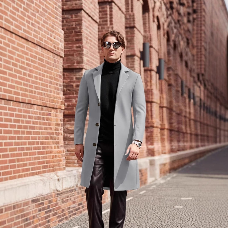 Men's Single-Breasted Slim Fit Extended Length Overcoat