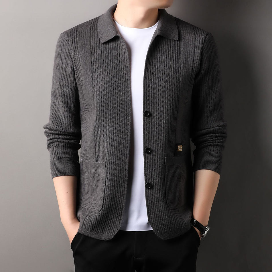 Men's Loose Fit Thickened Jacquard Knitted Cardigan
