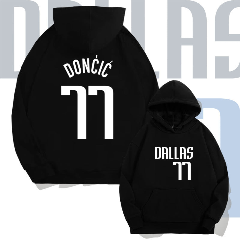 Men's No. 77 Basketball Cotton Hoodie with Loose Raglan Sleeves