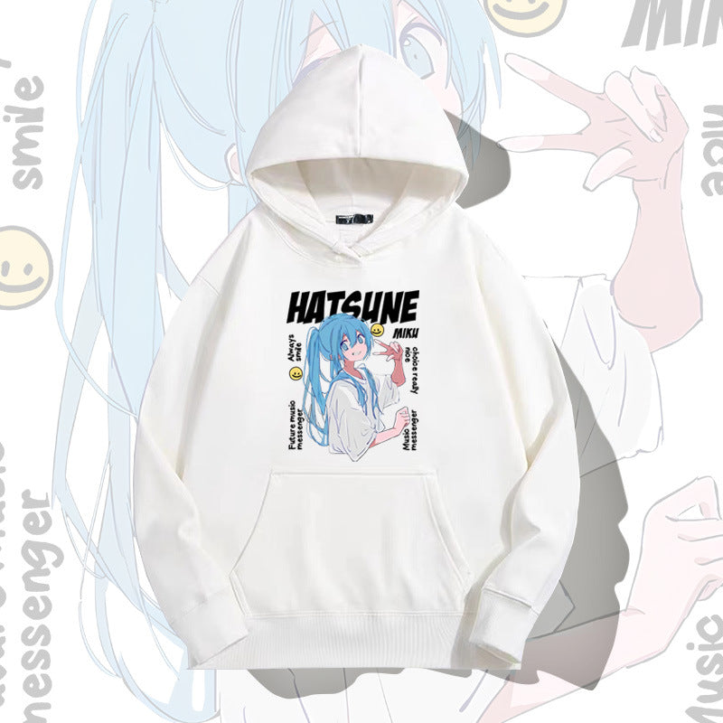 Hatsuo Miku Cartoon Print Cotton Sweatshirt with Loose Fit