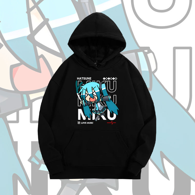 Hatsune Miku Hooded Cotton Sweatshirt with Drop-Shoulder Sleeves