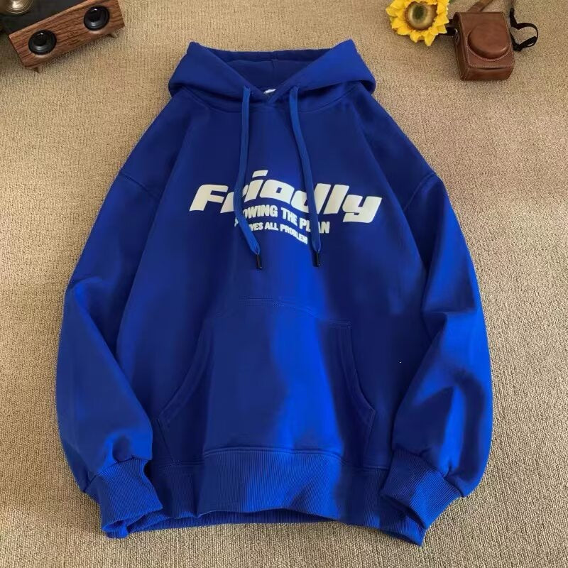 Men's Letter Print Polyester Hoodie with Loose Plus-Size Fit