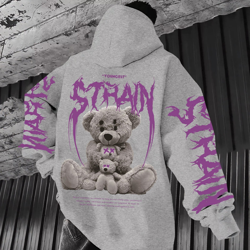 Men's Dark Punk Printed Fleece Hoodie with Loose Fit