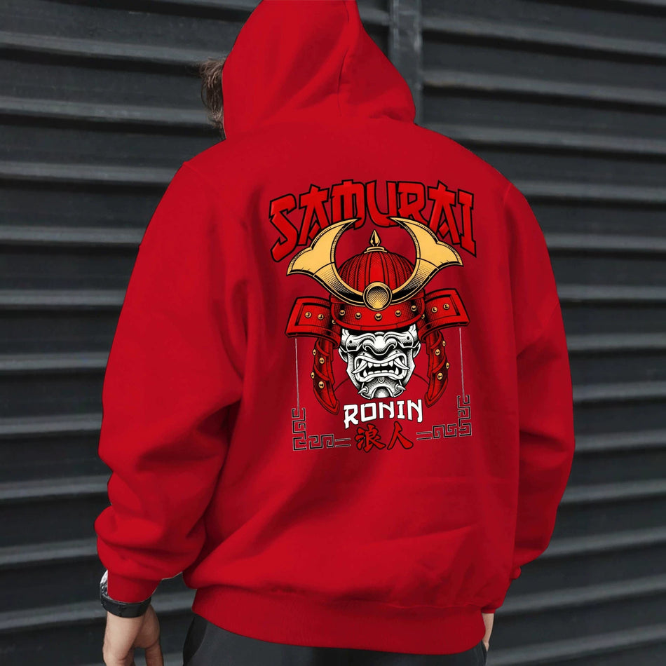 Men's Samurai Helmet Prajna Mask Back Print Fleece Hoodie