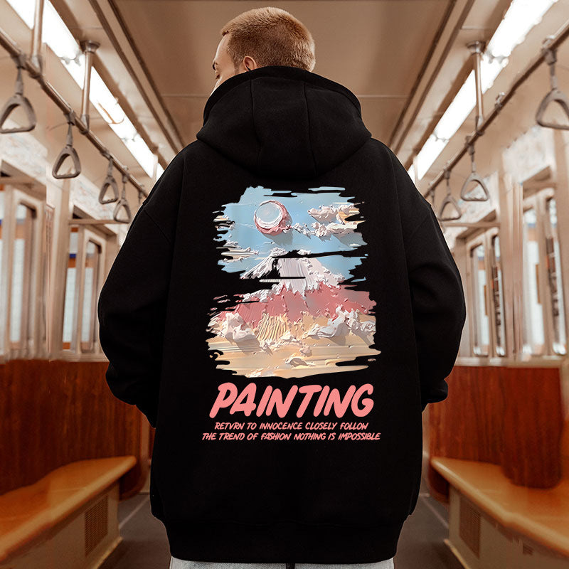 Men's Contrast Stitching Letter Print Fleece Hoodie