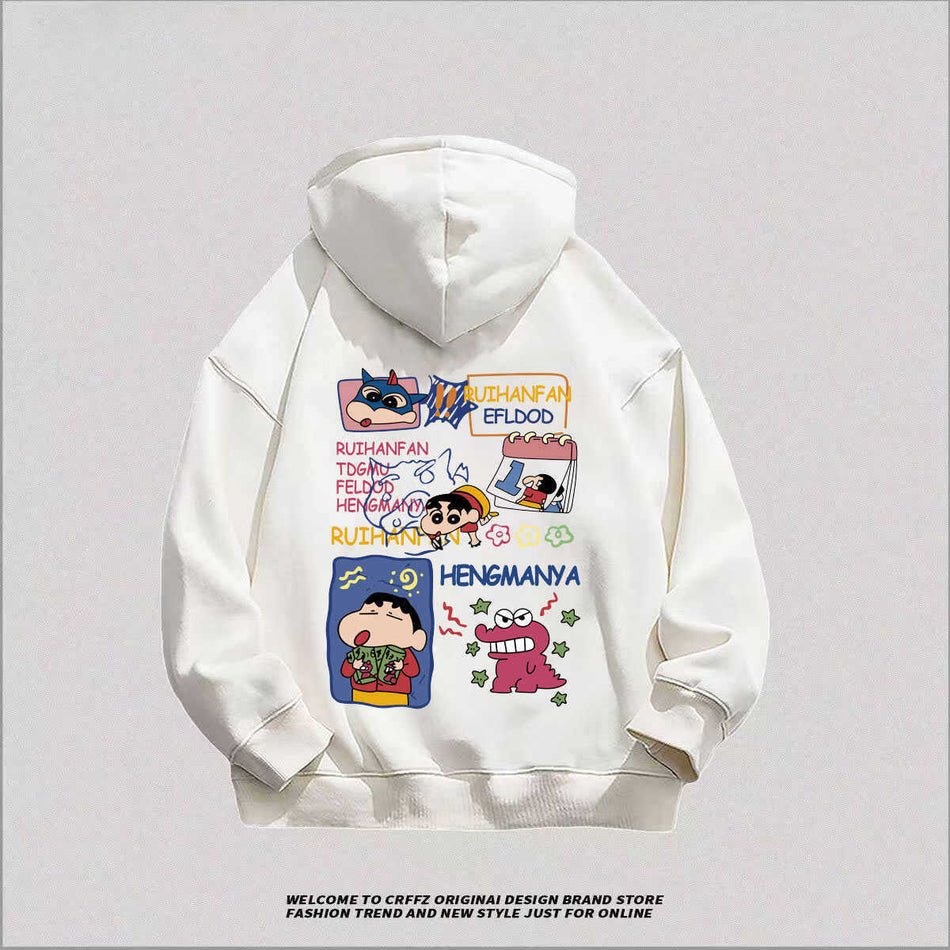 Men's American Comic Print Fleece-Lined Hoodie