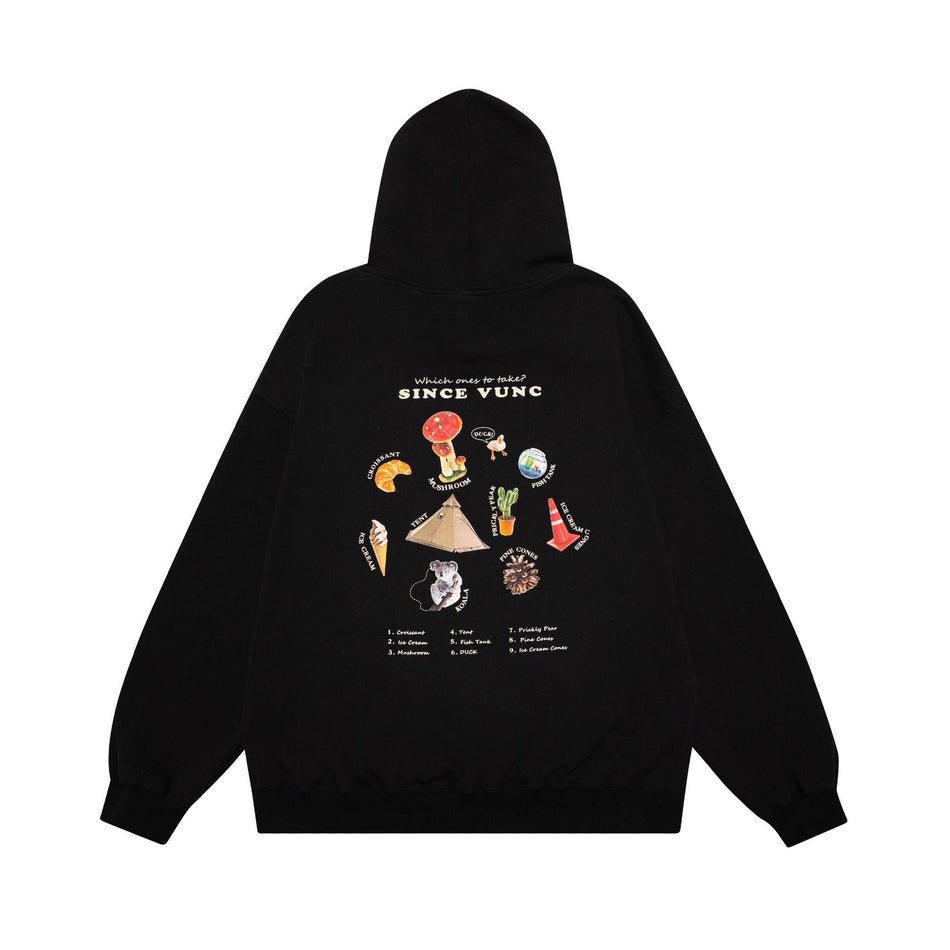 VUNC Men's Cartoon Print Fleece-Lined Street Hoodie