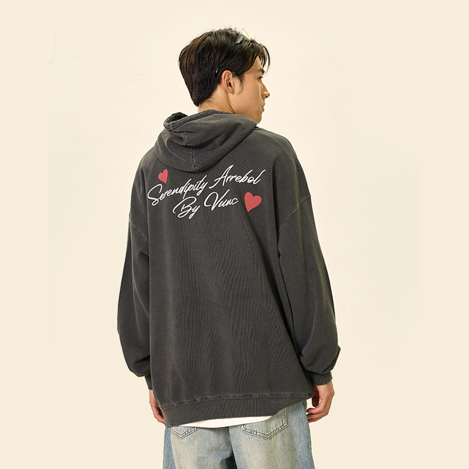 VUNC Men's 100% Cotton Heart Arrow Print Hooded Sweatshirt