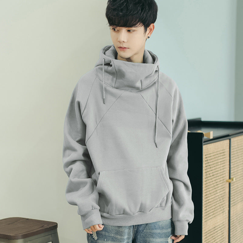 Men's Fleece-Lined Pullover Hoodie with Color-Block Panel Design