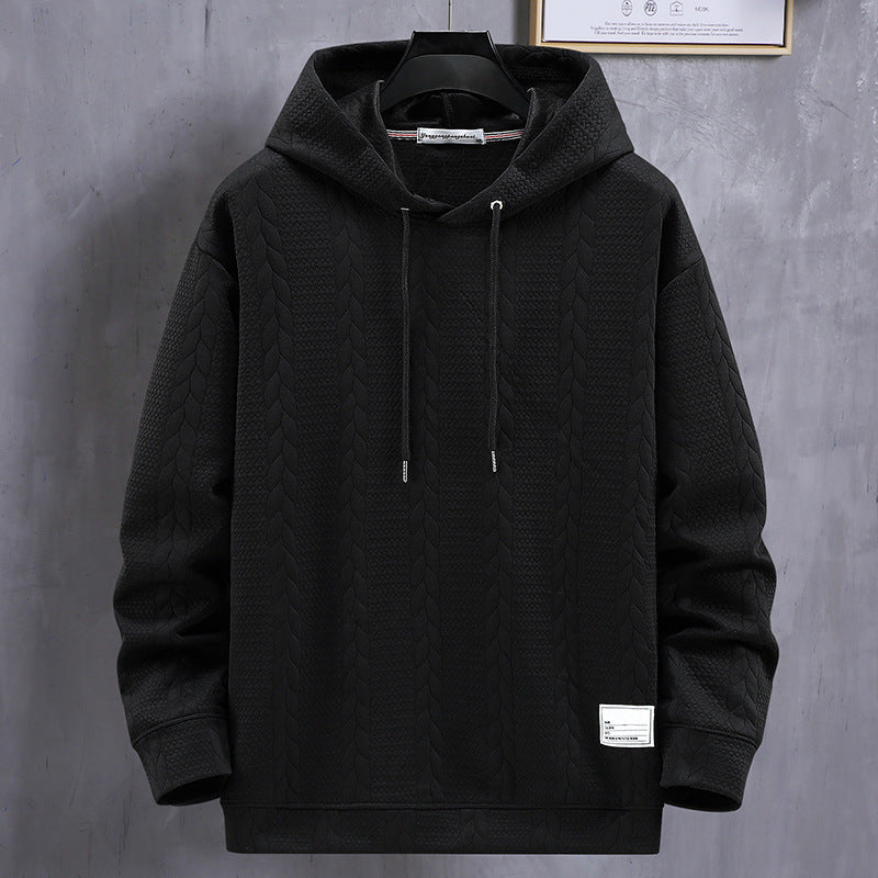 Men's Plus Size Jacquard Pullover Hoodie with Braided Pattern