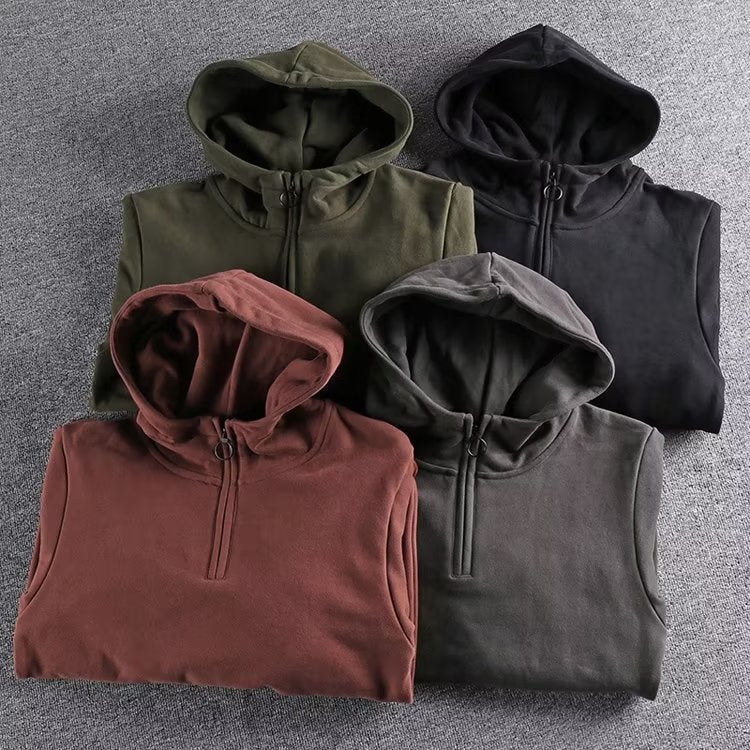 Men's Basic Solid Color Pullover Hoodie with Fleece-Lined Option