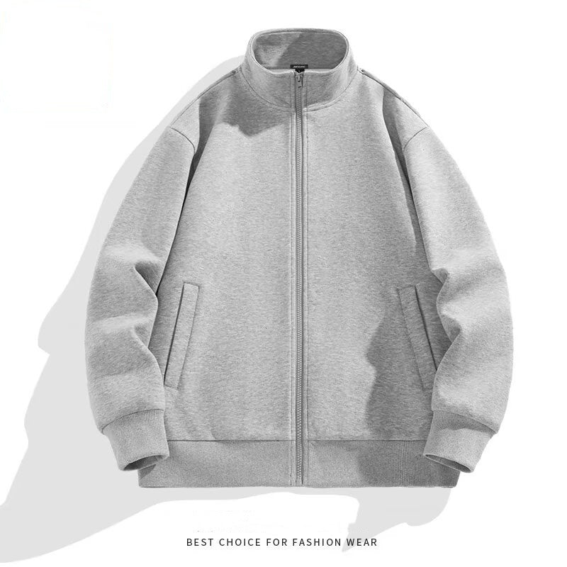 Men's Sporty Zip-Up Hoodie in Light Gray or Black for Autumn