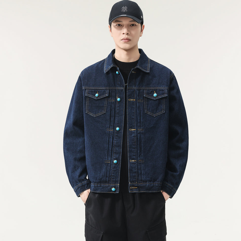 Men's Workwear Denim Jacket with Button Front and Side Pockets