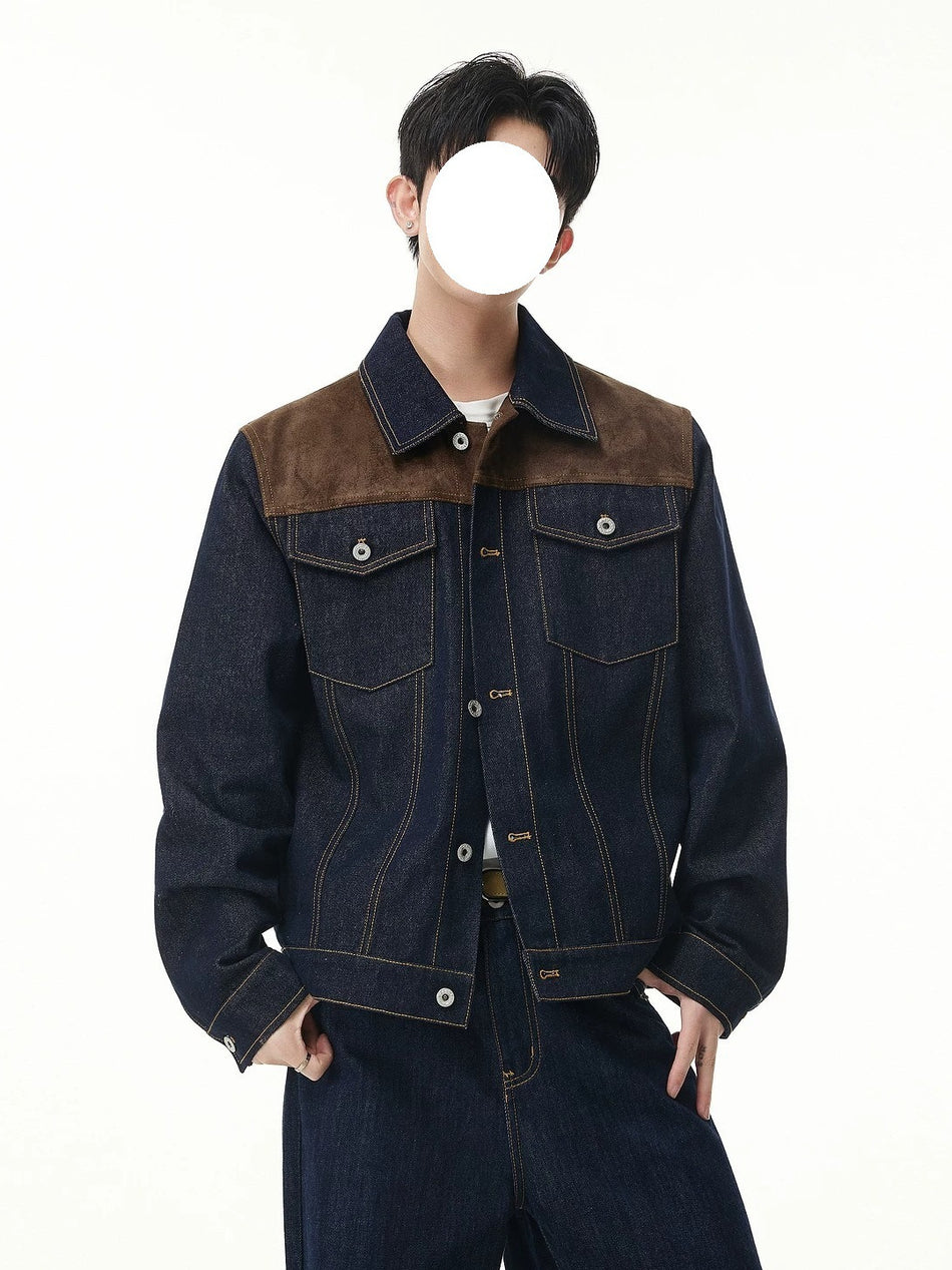 Men's Retro Denim Jacket with Contrast Stitching in Classic Blue
