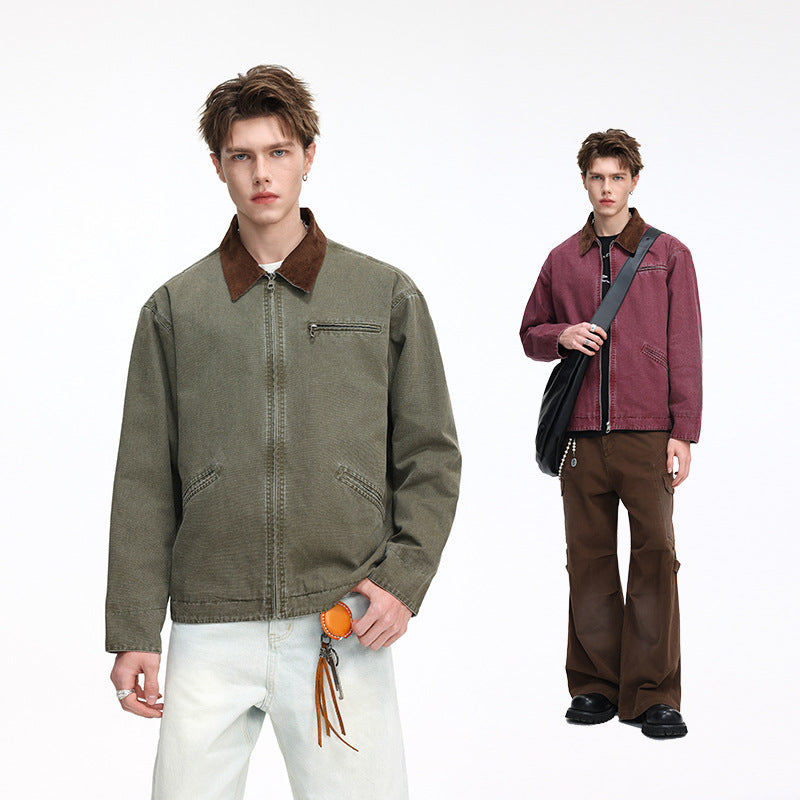 Men's British Retro Denim Jacket in Cropped Cotton Bomber Style