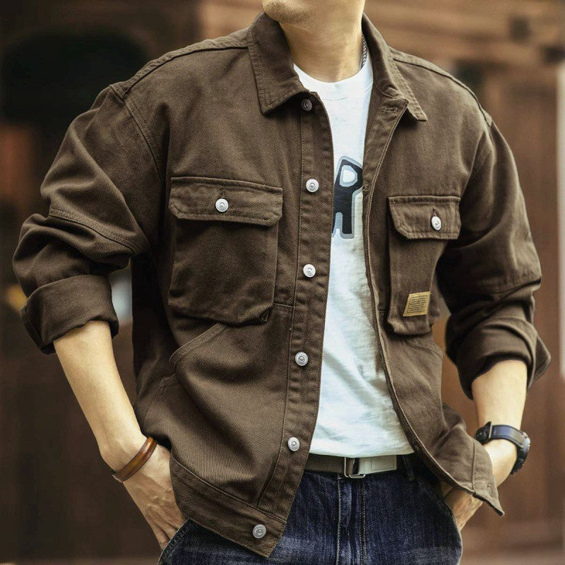 Men's Washed Denim Jacket in Loose Fit for Spring and Autumn
