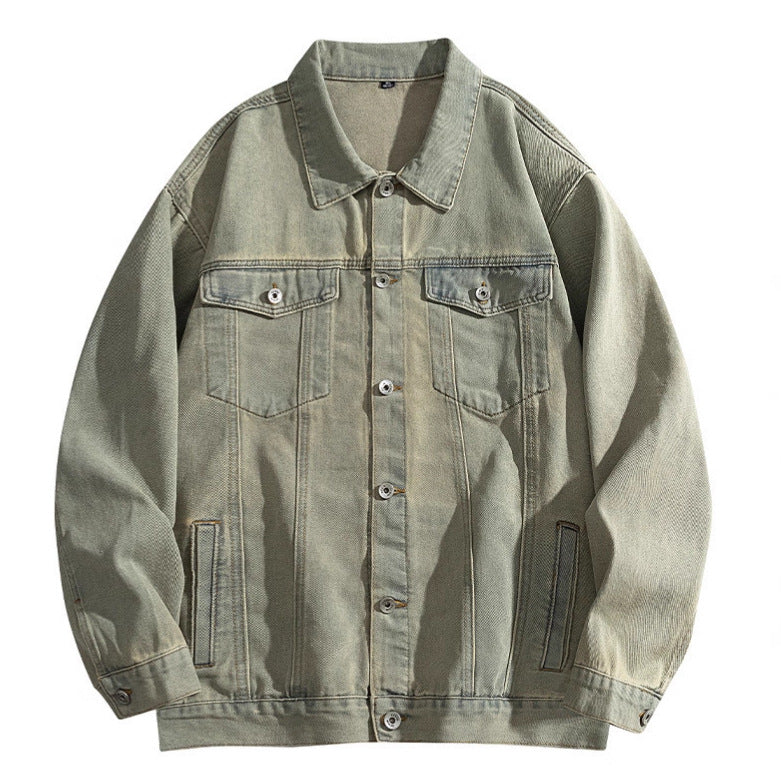 Men's Loose Lapel Denim Shirt Jacket with Multiple Patch Pockets