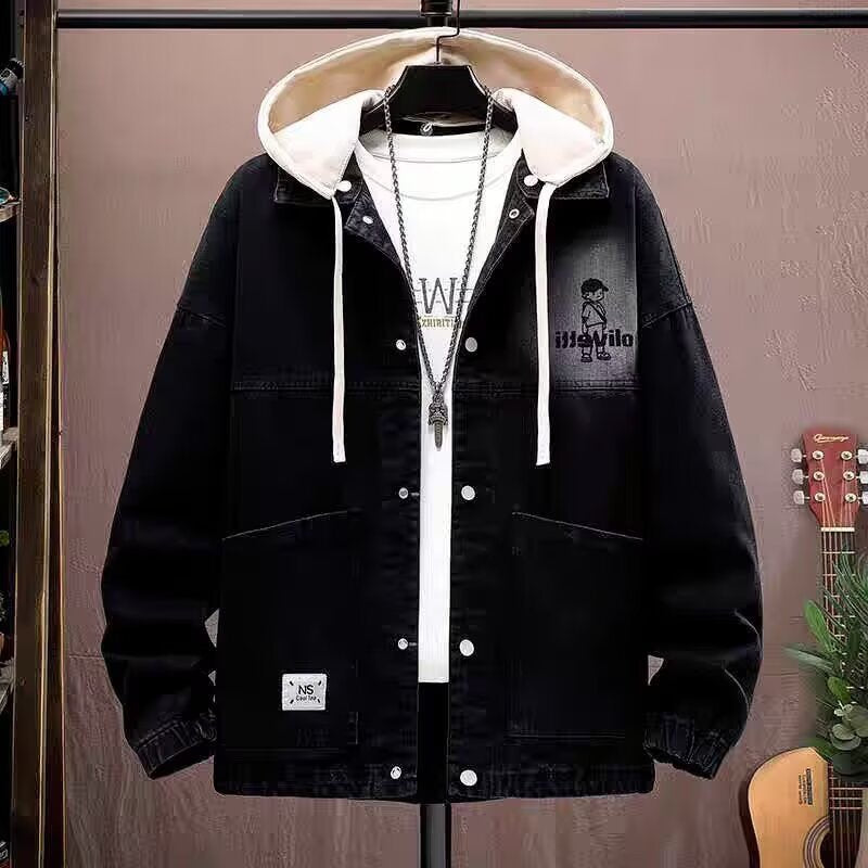 Men's Loose Stand Collar Denim-Style Jacket with Fleece Option