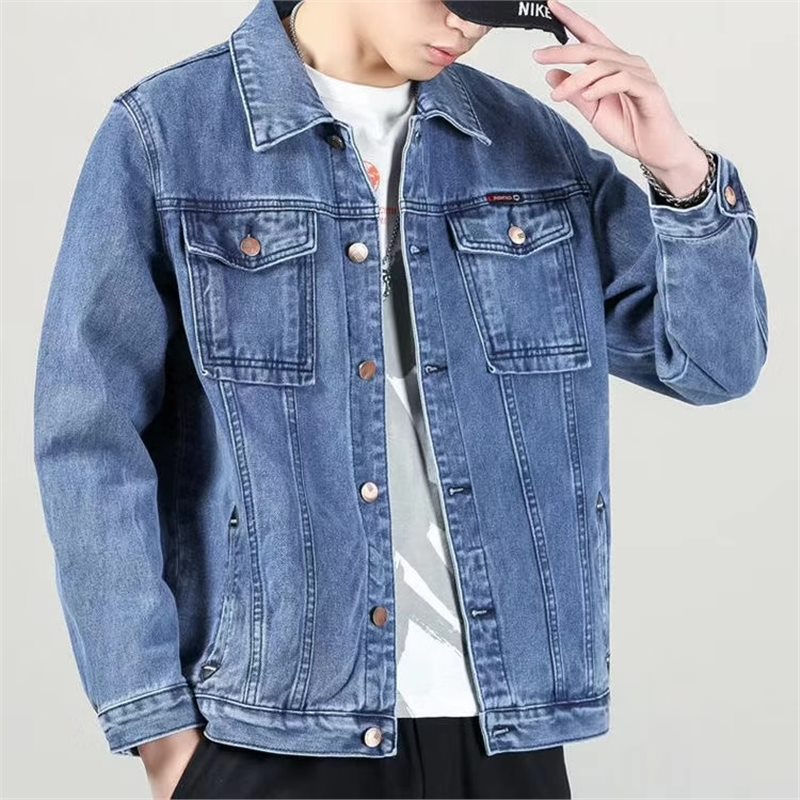 Men's Smoky Gray Work Denim Jacket with Decorative Pocket Detail