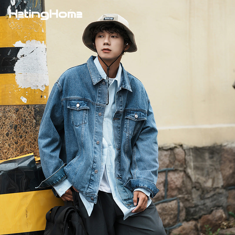 Men's Minimalist Loose Denim Jacket in a Cotton-Viscose Blend