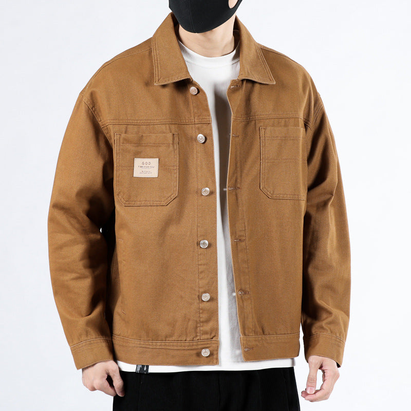 Men's Pure Cotton Workwear Denim Jacket in Loose Fit for Autumn