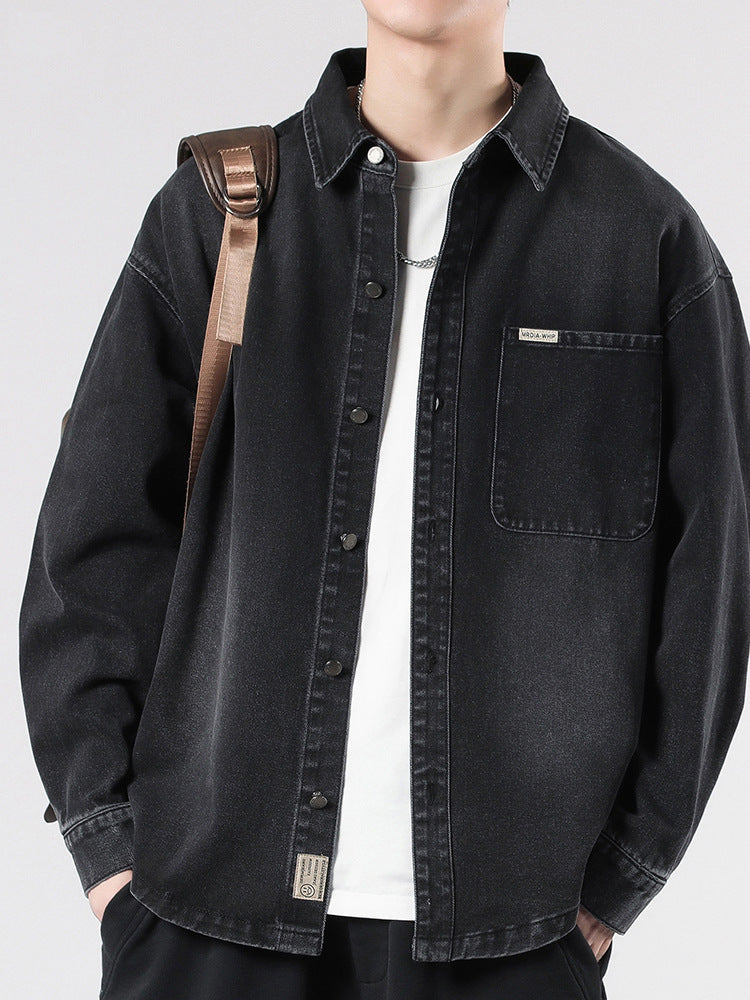 Men's Oversized Workwear Denim Jacket with Topstitched Pockets