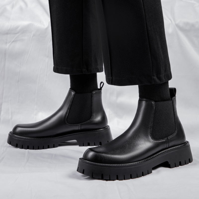 Men's Genuine Leather Chelsea Boots with Fleece Lining for Winter