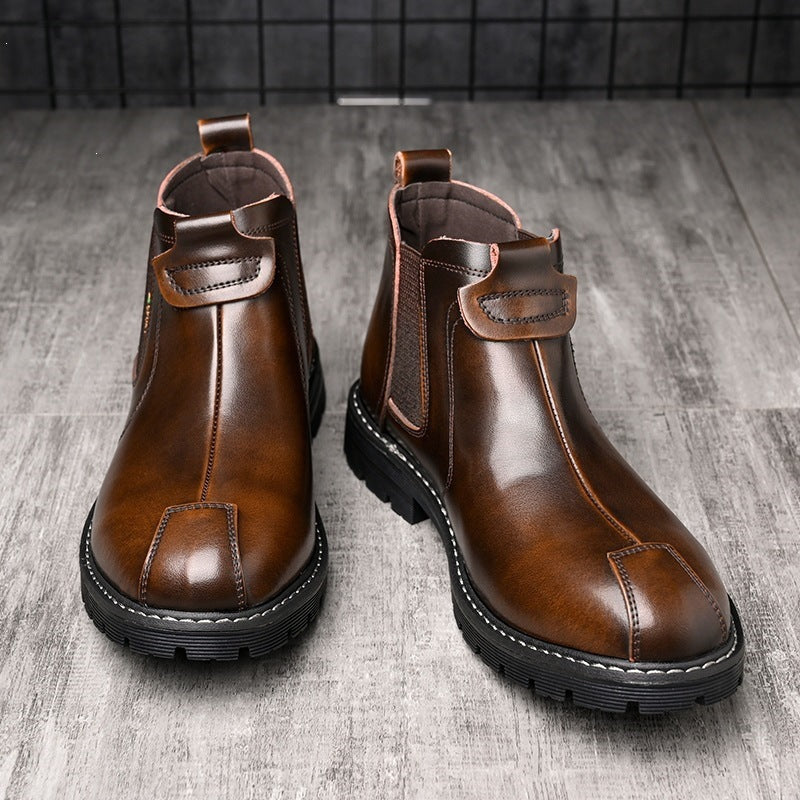 Men's Thickened Chelsea Boots in Split Leather with Fleece Option