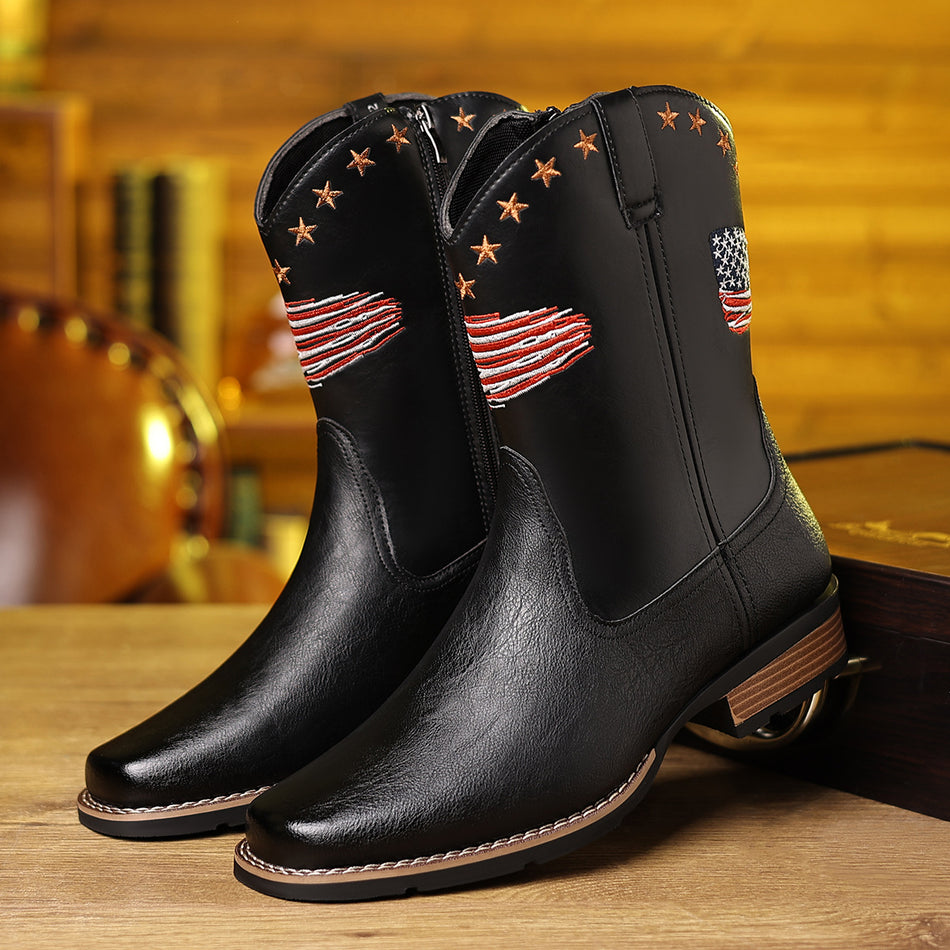 Men's Side-Zip Western Chelsea Boots with Two-Tone Embroidery