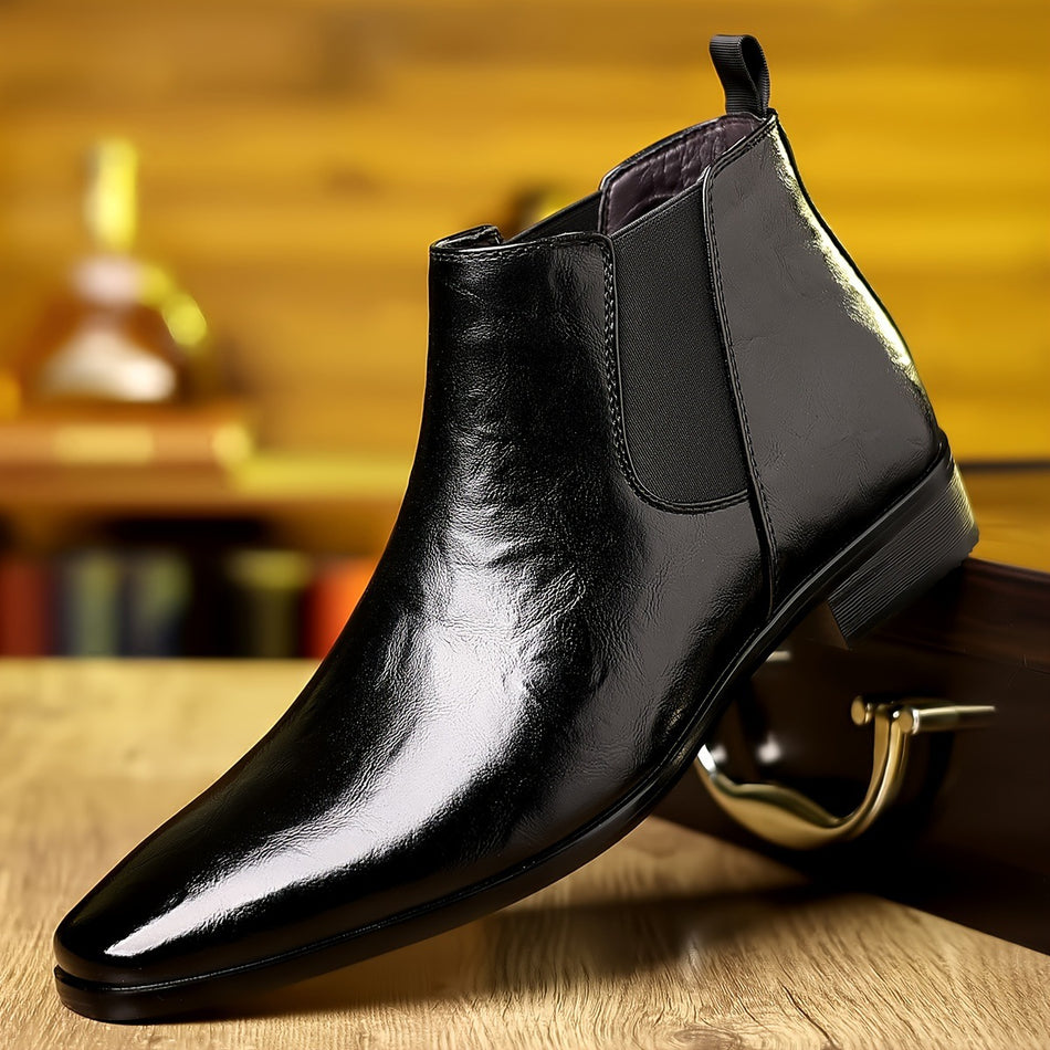 Men's Smooth Glossy Chelsea Boots with Elastic Sides for Business