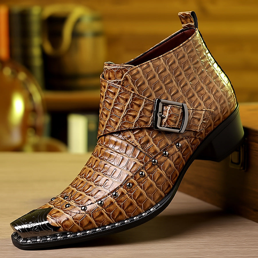 Men's Shiny Chelsea Boots with a Narrow Square Toe and Buckle