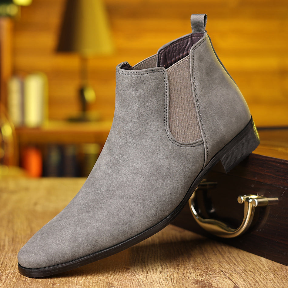 Men's Faux Suede Chelsea Boots with Elastic Sides and Low Heel