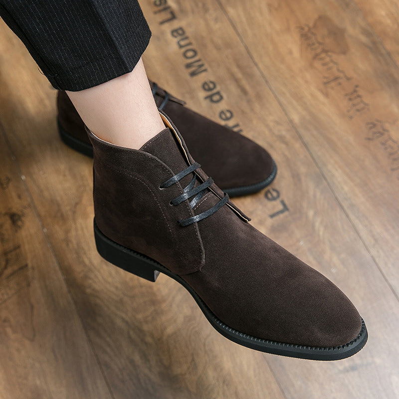 Men's Lace-Up Chelsea Boots with Pointed Toe and Suede-Look Shaft