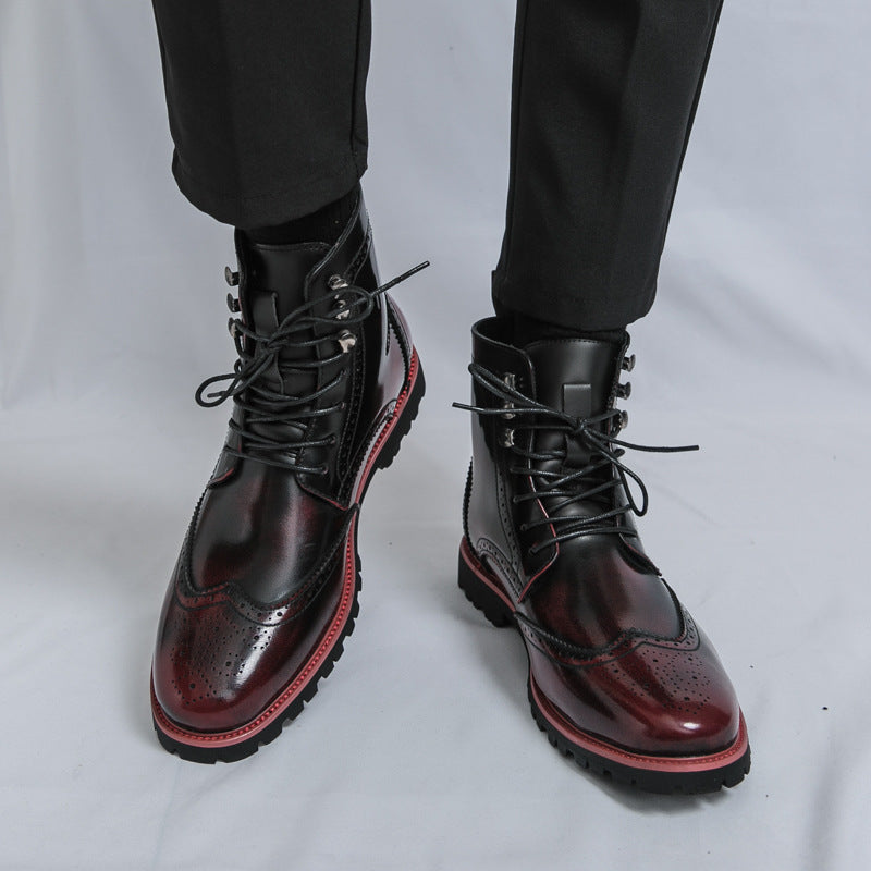 Men's High-Top Lace-Up Chelsea Boots with Polished Color Finish