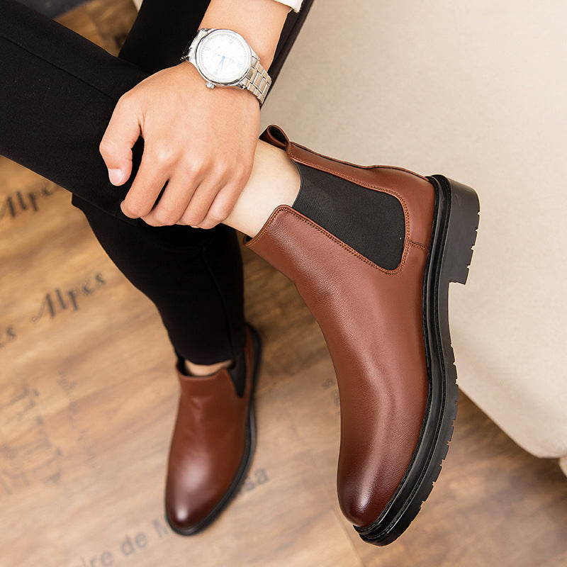 Men's Retro Slip-On Chelsea Boots in PU with Chunky Flat Sole